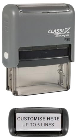 Classix by Xstamper P08 | Custom Made Self-Inking Stamp | for Business Company Address Rubber Ink Samp - 46 x 17mm | Personalised for You (5 Lines)