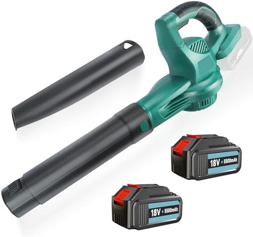 Laubbläser Akku 130 MPH & 140 CFM, Laubsauger mit 2X 5500mAh Akkus, 14500RPM, Ersatz für Makita DUB184Z DUB187Z, Akku Laubsauger für Garten, Rasenpflege, Schneeräumung