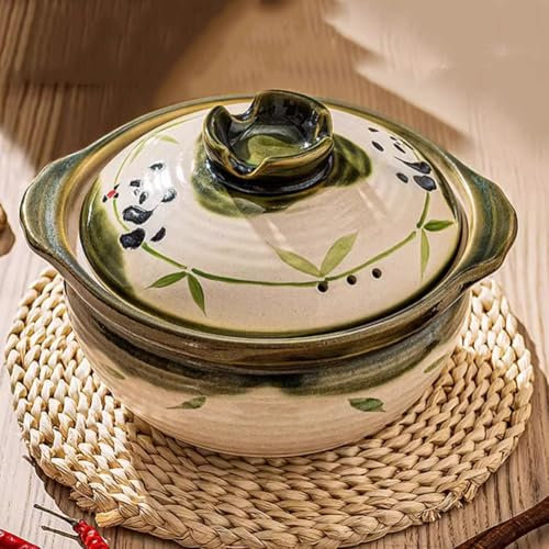 UPWONEC Carina Casseruola Di Panda, Vaso Rotondo Di Stufato Di Argilla, Pentola Di Riso Per Argilla Per La Casa, Pentola Di Terracotta in Ceramica A Gas, Pentola Isolante A Colori Underglaze