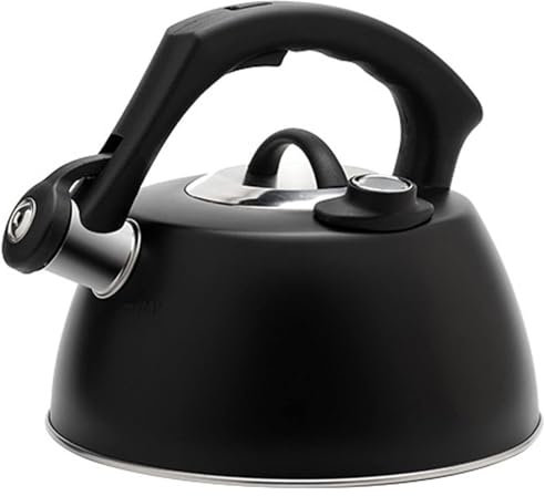 Bouilloire sifflante noire avec thermomètre, compatible avec tous types de feux, en acier inoxydable de qualité alimentaire, avec poignée ergonomique anti-brûlure pour thé, café et lait.(2.5L)