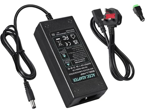Power Supply 12V 5A,AC 100-240V to DC12V 60W UK Plug Converter Adapter Driver Transformer with 5.5mm x 2.5/2.1mm Jack,Low Voltage Transformer for LED Strip Light,LCD Monitors,CCTV Camera