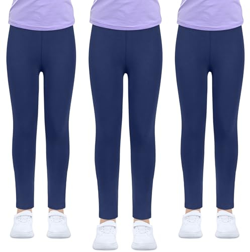 ouhos 3-pack leggings, flickor, svarta, vita, hög midja, leggings, barn, sportleggings, långa, mjuka, elastiska bas-sportbyxor, ogenomskinliga byxor för dans, yoga, vardag, blå, 10-11 år