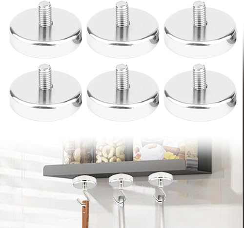 GOEDCH Neodym Magnete mit Gewinde: 6 Stück Super Stark Neodym Mag nete Ø 25mm mit M6 Gewinde, Runde Neo dym Magnete, 36kg Haftkraft Magnetsysteme für Schrauben Öse oder Haken