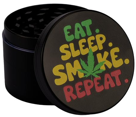 OnAir® Grinder 4 pezzi – Tritatutto per erbe con setaccio e raschietto – Macinino in metallo da 50 mm per erbe tabacco spezie (Eat Sleep Smoke Repeat 2)