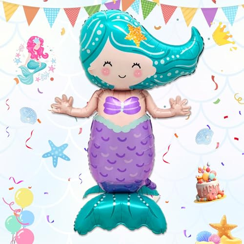 Lankai Meerjungfrau Luftballon, Meerjungfrau Ballon Geburtstag Deko, 3D Meerjungfrauen Folienballon, Ballons Für Deko Kindergeburtstag Babyparty, Meerjungfrau Thema Geburtstag Party