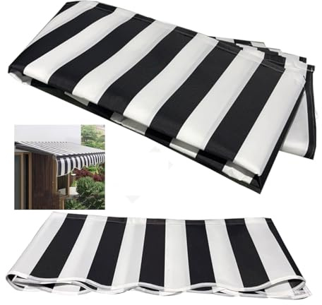 Retractable Patio Awning Replacement Fabric Cover (No Frame) 100% Polyester 280g Waterproof Canopy for Outdoor Umbrella Striped Black & White Size 4.5x2m
