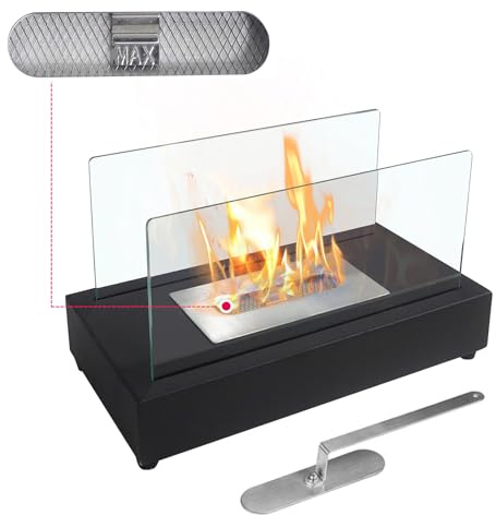 ATR ART TO REAL Portable Stoves Table Top for Camping,Outdoor Stainless Steel and Glass Fireplace,L36×W18×H20cm,Black