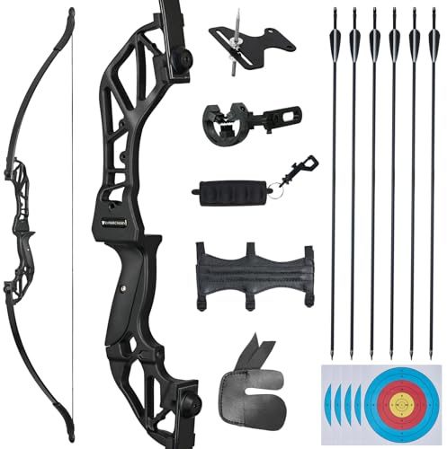 TOPARCHERY Pfeil und Bogen,Recurvebogen Set für Einsteiger | Anfängerbogen,Einsteigerbogen,Metall Riser,Bogenschießen Erwachsene,Bogensport,Training,jagd,Wettkampf,Rechtshand