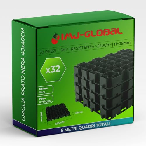 Stabilisierendes Gitter für Rasen und Kies, 5 m², Modular-Set, 32 Stück, 405 x 405 x 35 mm, schwarz, aus Kunststoff