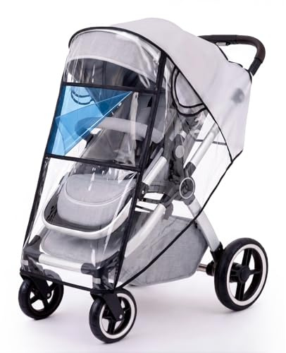 Universal Stroller Rain Cover, Rain Cover for Stroller with Clear Vision, Waterproof Baby Travel Weather Shield with Breathable Ventilation and Easy Access, Thick EVA & PVC Protect from Dust and Snow