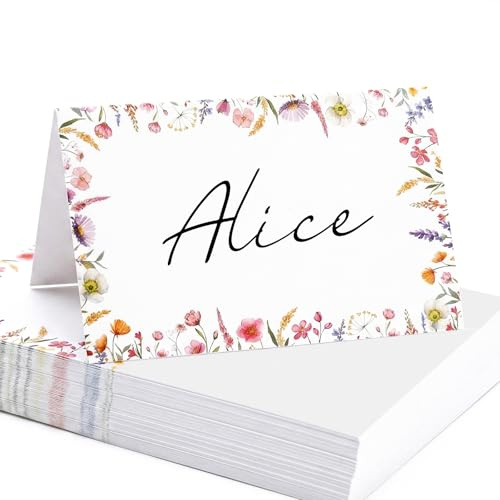 50pcs Flower Wedding Place Cards Pre-Scored Name Cards for Table Setting Baby Shower Engagement Tea Party Birthday Party Decorations