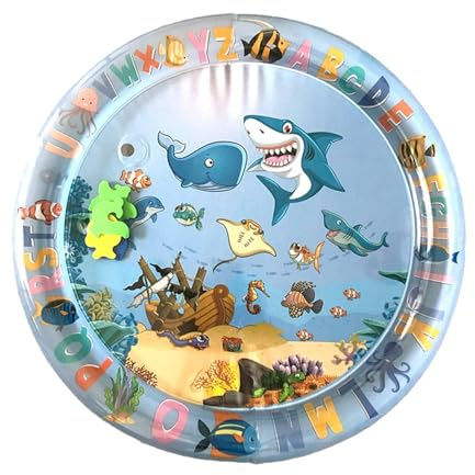 Tummy Time Vattenmatta | Uppblåsbar Sensorisk Lekaktivitetsdyna - 65 Cm Krypkudde För Småbarn, Leksak För Tidig Utveckling Av Motorik, Bärbar PVC-present Till Nyfödda, Blue -design