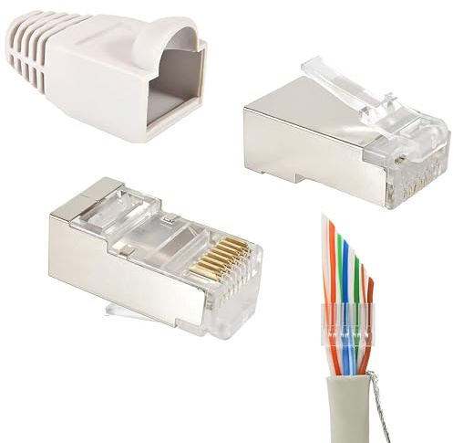 20 Stück RJ45 Stecker CAT 6 STP Netzwerkstecker geschirmt für CAT6 CAT5e CAT6A Netzwerkkabel Verlegekabel AWG 24-27, für CAT7 Patchkabel AWG 27, Adern Ø 0,9-1,1 mm Ethernet LAN Kabel, grau