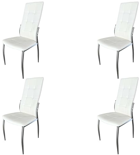 Miroytengo Pack 4 Sillas Comedor Laci Estilo Moderno Polipiel Cromadas Blanco 101x51x45 cm