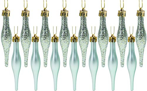 Christmas Concepts® Pack of 15-8.5cm, 85mm (3.4) Droplet Baubles - Matte & Glitter Design - Christmas Ornaments (Mint Green)