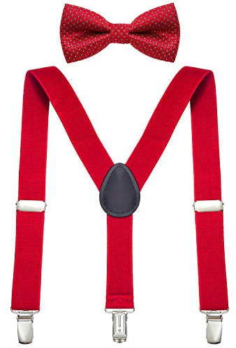 DonDon Jungen Hosenträger Fliegen Set rot elastisch und längenverstellbar für Kinder von 1-8 Jahre