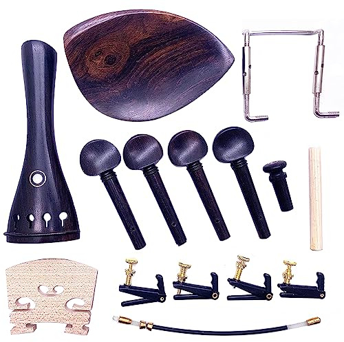 Jiayouy 15Pcs 4/4-3/4 Size Violin Fiddle Accessories Kit with 4 Tuning Pegs Tailpiece Tail Gut 4 Fine Tuners Endpin Sound Post Bridge Chin Rest Replacement Parts Ebony Wooden