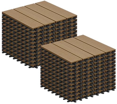Laneetal Set di 22 Pavimento per Esterno, Pavimento WPC Incastro, per Giardino, Patio, Terrazza, Balcone, Pavimentazione Esterna 30x30 cm, Caffè Chiaro