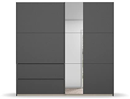 Rauch Möbel Sevilla Schrank Kleiderschrank Schwebetürenschrank, Grau metallic, Schwarz, Griffleisten Grau metallic, 2-türig mit Spiegel, inkl. 2 Kleiderstangen, 2 Einlegeböden BxHxT 218x210x59 cm