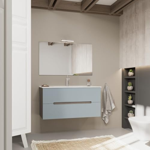 Kiamami Valentina - Mobile bagno colorato blu opaco e quercia naturale 100 cm | Magnolia