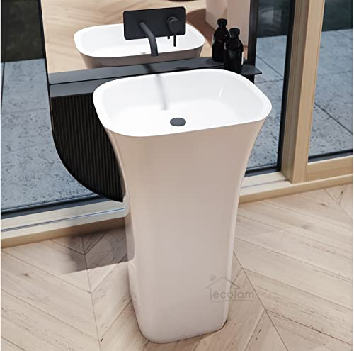 ECOLAM® freistehendes Standwaschbecken Waschbecken Waschtischsäule Badsäule weiß Assos 50 cm Design Lux Modern Mineralguss modernes Design