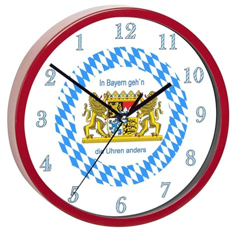 CreaDesign, Wanduhr Kinder personalisiert mit Name, Motiv Bayern, Rahmen Wanduhr rot, Ø 19,5 cm