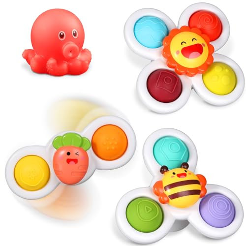 ECHOCUBE Saugnapf Spinner Spielzeug, 3 Stück Pädagogisches sensorisches Spinner-Spielzeug als Geburtstagsgeschenk, Saugnapf Spinner Badespielzeug für Jungen und Mädchen