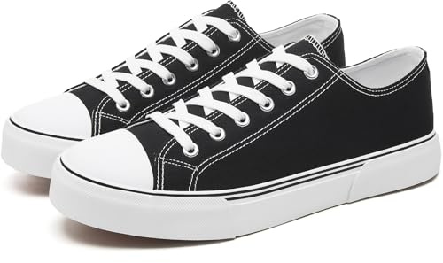 yageyan Men Canvas Low top Shoes Classic Casual Sneakers Black and White Fashion Shoes(black11)