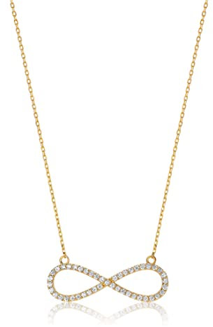 PRINS JEWELS 14 Karat 585 Gold Unendlichkeit Halskette Mit Zirkonia Infinity Zeichen Anhänger