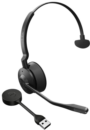 Jabra Engage 55 Schnurloses Mono Headset mit Link 400 USB-A DECT-Adapter - Mikrofon mit Geräuschunterdrückung, umfangreiche Reichweite - Für Google Meet und Zoom Zertifiziert - Schwarz
