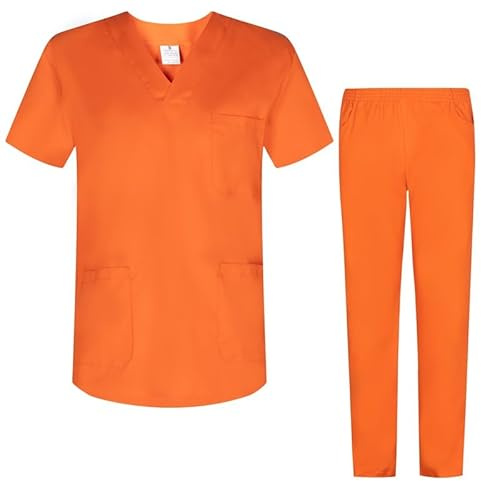 MISEMIYA - Uniformi Unisex Set Camice – Uniforme Medica con Maglia e Pantaloni Uniformi Mediche Camice Uniformi sanitarie - Ref.8178 - Large, Arancione
