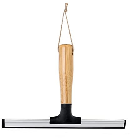 VIGAR - Rasqueta Limpiacristales - Ideal para Mampara de Ducha - 25 x 4 x 16,5 cm - Vintage - Mango de Bambú - No Raya ni Deja Marca - En Negro y Gris