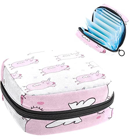 Pink Pig Einhorn-Muster, tragbar, Tampon-Aufbewahrungstasche für Damenbinden, Mehrfarbig, 4.7x6.6x6.6 in/12x17x17 cm