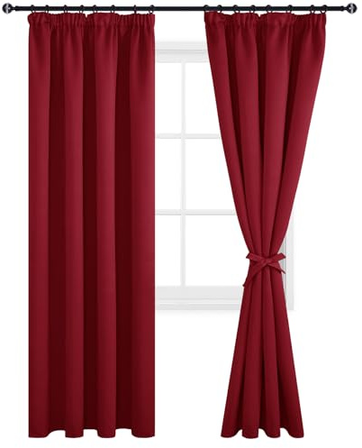 DWCN Vorhänge mit Kräuselband Blickdicht Wohnzimmer mit Vorhang-Krawatten | 2er Set H 245 x B 140 cm, Verdunkelungsvorhang Gardinen Thermogardine Hitzeschutz UV-Schutz Schlafzimmer Weihnachten