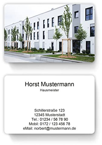 100 Hausmeister Visitenkarten, laminiert, inkl. Kartenspender - Viele Motive verfügbar. Vorlage gleich hier personalisieren. (Design 207334597)