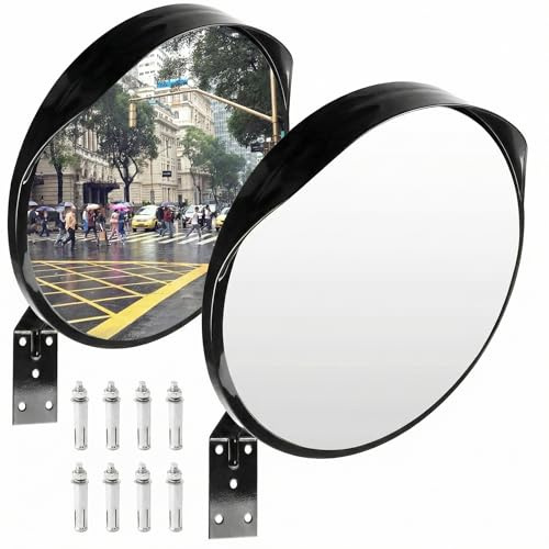 QWORK® 2er Set Konvexspiegel Verkehrsspiegel Sicherheitsspiegel für Einfahrten, Lagerhallen, Garagen und Büros, Ø30cm 130°-Wölbung, Halterung und Schrauben Enthalten
