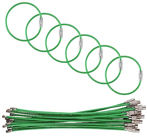 Lot de 20 câbles porte-clés en acier inoxydable–15 cm, fermeture à vis, pour clés, bagages, badges, DIY et étiquettes(vert)