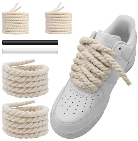NDTEZUGT 10mm Dicke Schnürsenkel für Air Force 1 Schuhe, Big Rope Laces | 13/32 Zoll Runde Seil Klobige Gedrehte Baumwoll Kordel Schuhbänder für Turnschuhe