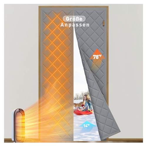 MAGZO Anpassender Wärmeschutzvorhang für Türen 171-200 cm Breite, Grau oder Braun, Thermo Türvorhang nach Maß mit Kälteschutz
