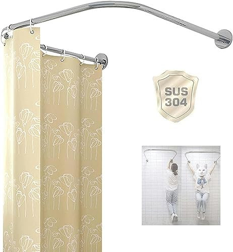 FLTRGO Duschvorhangstange U Form Bohren/ohne Bohren, Teleskopstange Ecke, Gebogen Duschvorhangstange Edelstahl, Für Dusche Und Badewanne