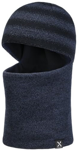 maximo Twotone Stripes Kids Schlupfmütze Schalhaube Kindermütze Balaclava Kinder - Made in Germany mit Futter, Futter Winter Herbst-Winter - 55 cm dunkelblau