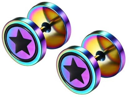 Cupimatch Fake Tunnel Hip Hop Ohrringe - Herren Edelstahl Fake Plugs Earrings Unisex Runde Ohrringe Fake Gauges Hantel Ohrstecker für Männer Frauen, Farbig