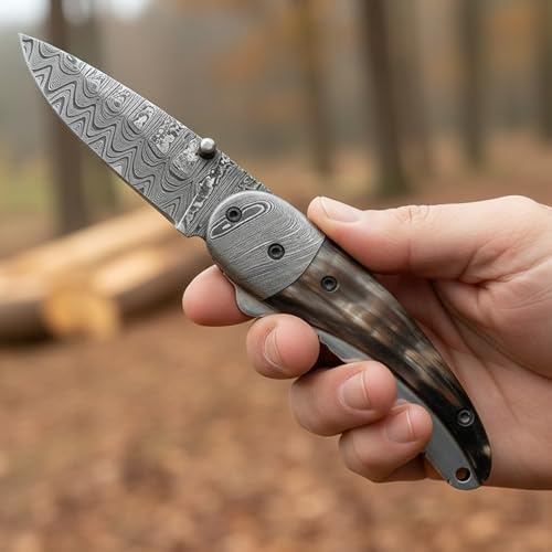 FK-3040 Couteau de Poche Pliant en Acier de Damas Fait à la Main sur Mesure