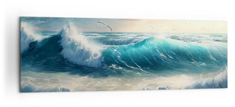 Panorama Bilder auf Leinwand 160x50cm Leinwandbild Meer Wellen Strand Groß XXL Wanddeko Bild Schlafzimmer Küche Wandbilder Dekoration Wohnzimmer Wall Decor Canvas Wand Kunstdruck Art AB160x50-5780