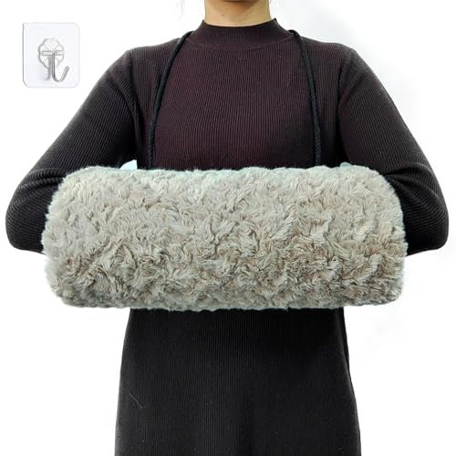 SwirlColor Faux Pelz Hand Muff, Handsack der Strap Tasche Bequeme Khaki Hand Warmer für Frauen Männer Kinder mit 1pcs transparenten Haken
