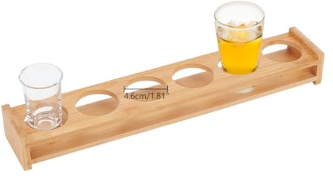 NBEADS 6 Fori Supporto per Bicchierini In Bambù, con Apertura Grandi Vassoi per Bicchierini per Birra Portabicchieri per Vino per Bar, Feste, Club e Feste In Famiglia, Foro: 4.6 cm