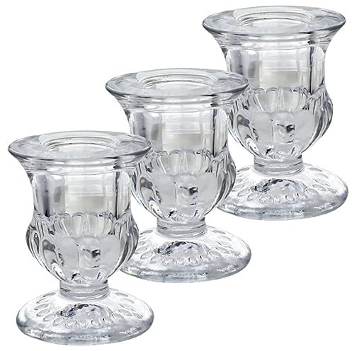 TOPBATHY 3 Stück Kerzenhalter aus Glas für Spitzkerzen Eleganter Tischkerzenständer mit Romantischem Design für Hochzeiten Feste und Wohnraumdekoration