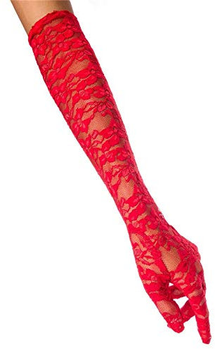 17''Blumen-Spitzenhandschuhe für Frauen, lange Hochzeitshandschuhe, ellenbogenlange Handschuhe, Hochzeitskostüm-Handschuhe, 3 Paar (Farbe: Weiß, Stückzahl: 3 Paar) (Schwarz + Rot + Weiß 3 PAAR)