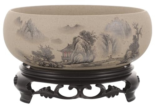 POPETPOP Porcelain Lotus Bowl Planter Small Flower Vase for Bonsai Drainage Tray