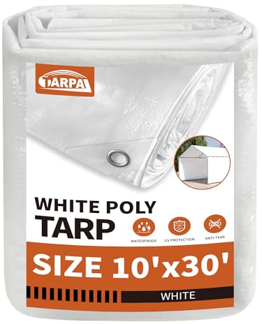 TARPAL 10'x30' Tarps White Tarp Waterproof 7.5 mil Medium Duty All Purpose Poly Tarps Cover Waterproof,Snow Proof UV Protection,Rip and Tear Proof,Poly Tarpaulin